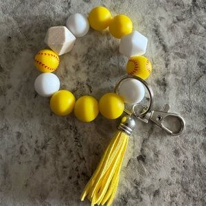 Yellow and White Beaded Keychain Bracelet